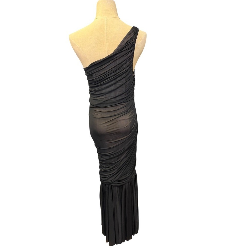 VICI Black One Shoulder Ruched Mesh Mermaid Maxi Dress Formal Evening XL NWT! - Picture 3 of 15